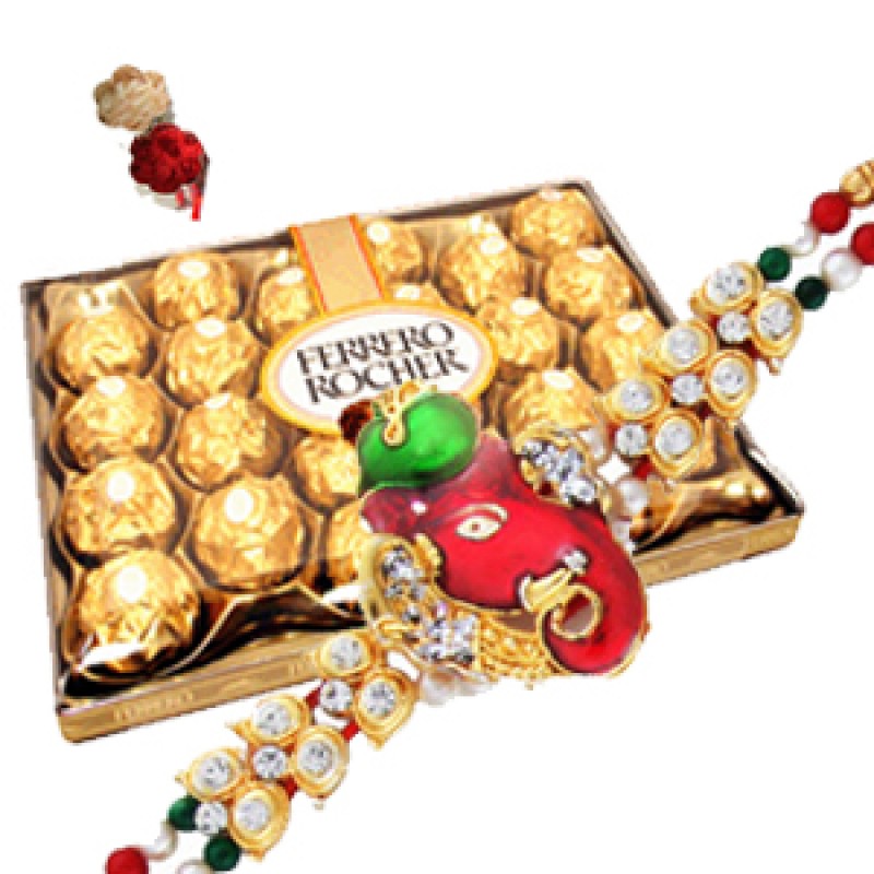 Pearl Ganesha Rakhi with Ferrero Combo