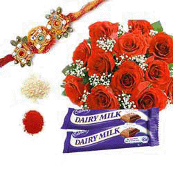 Pearl Rakhi with Chocolates & Roses Combo