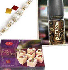 Pearl Rakhi, Soan Papdi & Deodorant combo