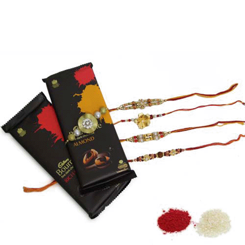 Set of 4 Rakhis with Bournville Chocolates