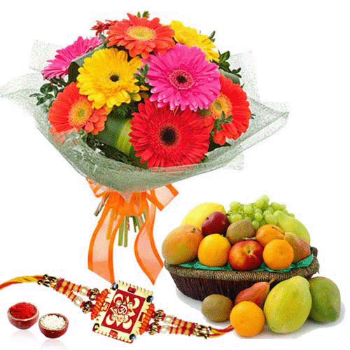 Pearl Rakhi, Fruits & Flowers Combo