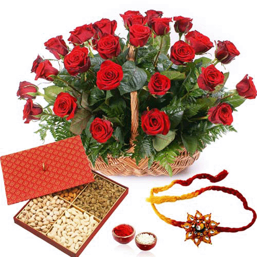 Pearl Rakhi, Mixed Dry Fruits & Roses Combo