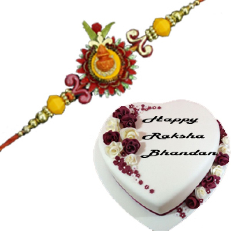 Silk rakhi with Heart Shaped Cake