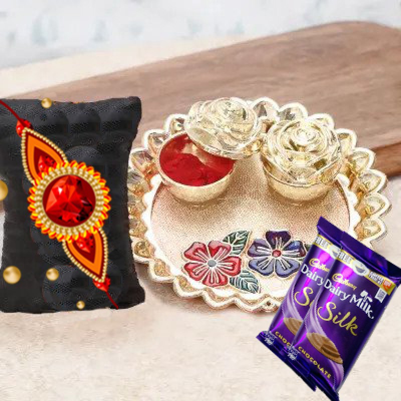 Kundan Rakhis with Puja Thali and chocolates