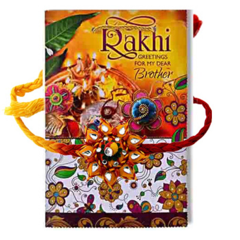 Traditional Silk Rakhi with Greeting Card
